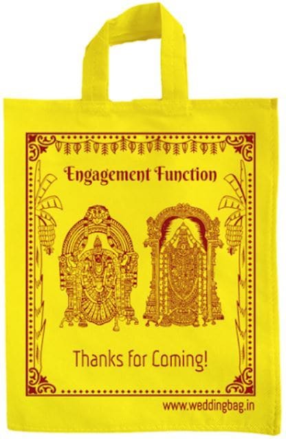 One Side Printed Traditional Jute Yellow Thamboolam Bag in