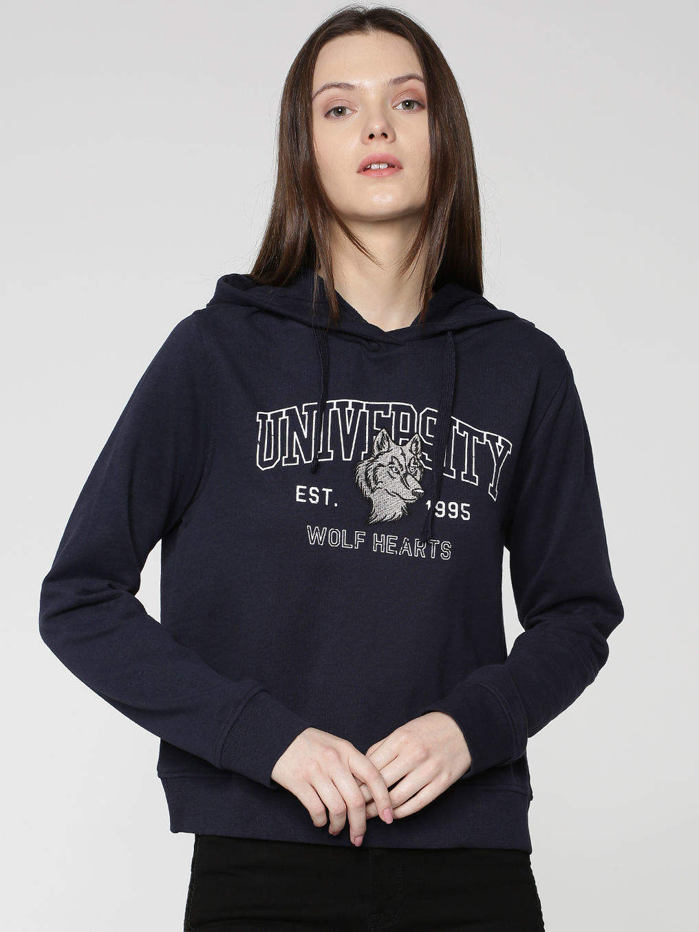 Sweatshirt Pullover Hoodie Only Damen ONLY Blue Text Print Hooded