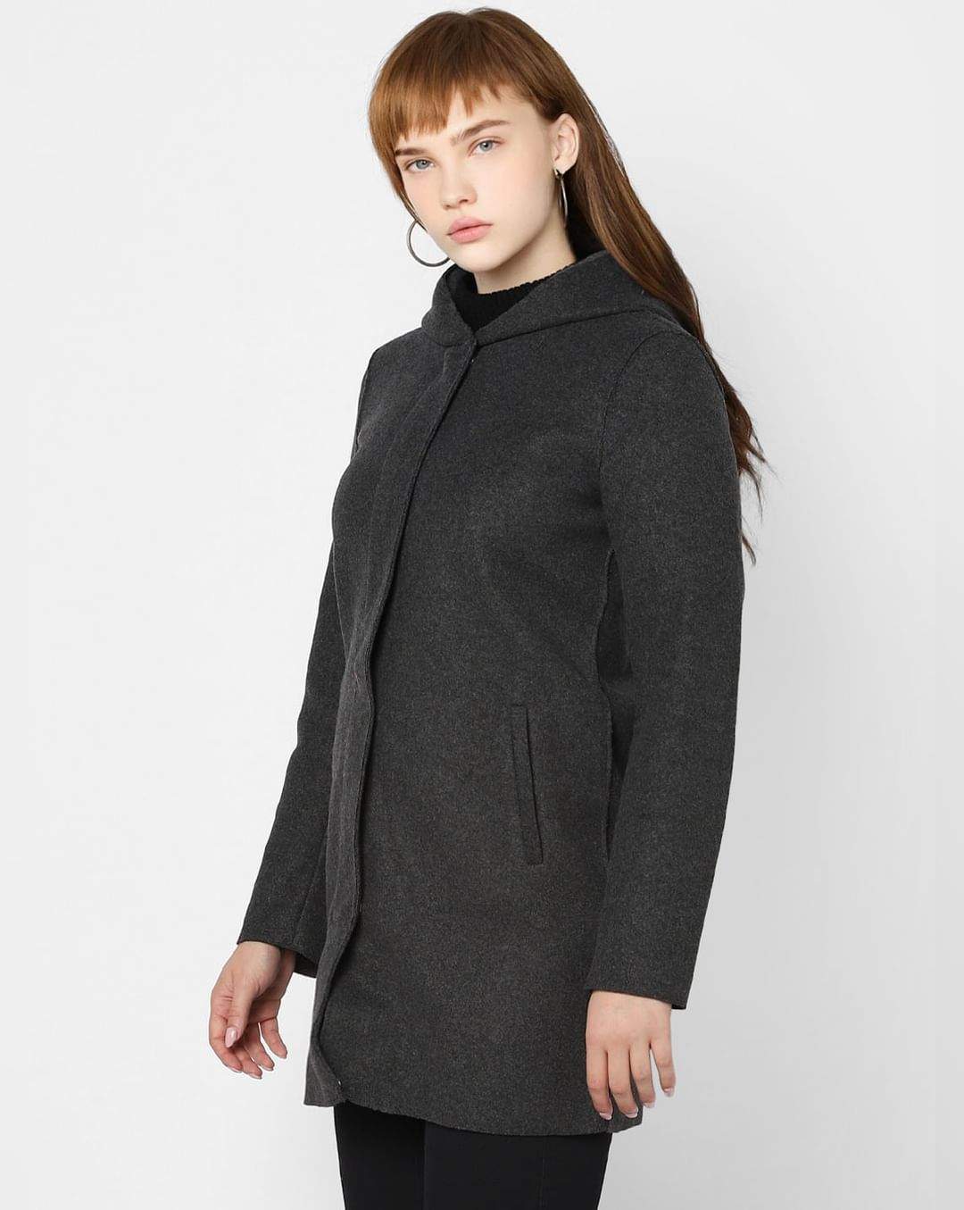 ONLY 212161501-Dark-Grey-Melange L Dark Grey Hooded Coat in