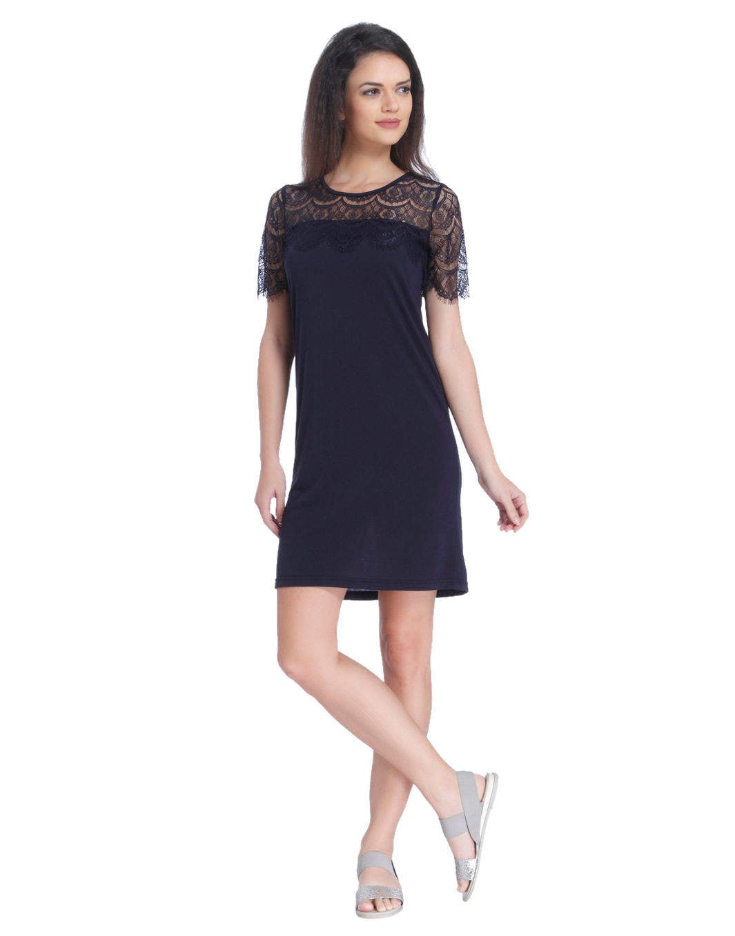 ONLY Dark Blue Lace Detail Shift Dress (Size: M, 15137039) in