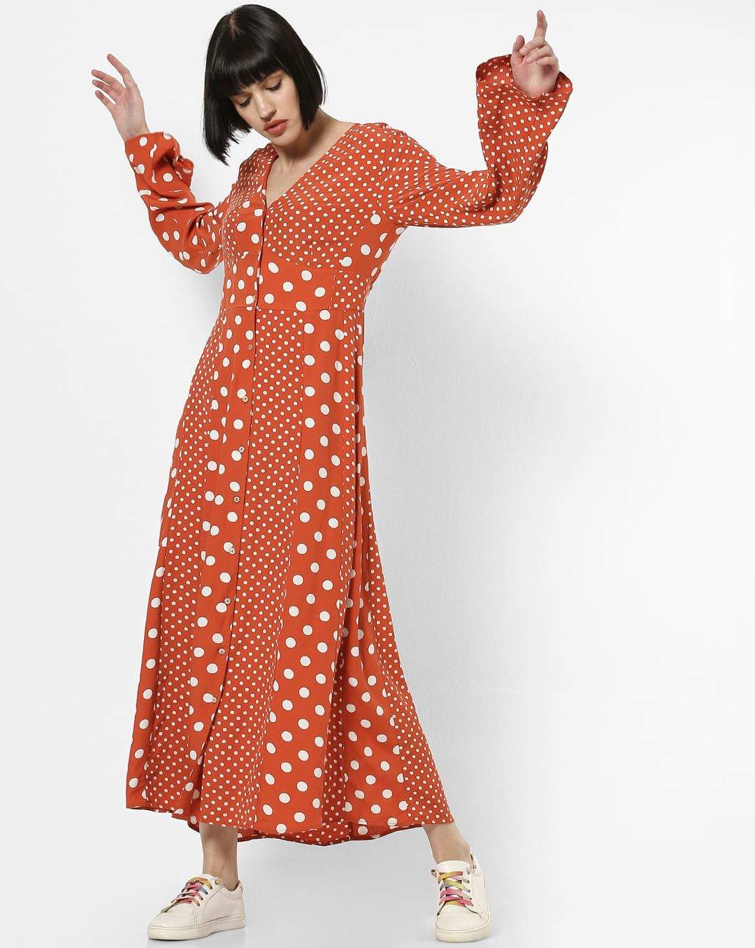 ONLY 208839901-Redwood 40 Rust Polka Dot Maxi Dress in Surat at