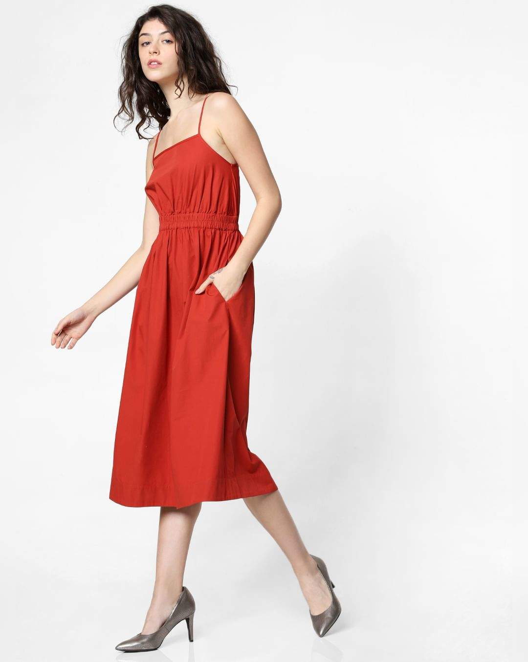 strapless open back dress Nargis Robe Dress- Red Ochre – REENA SHARMA