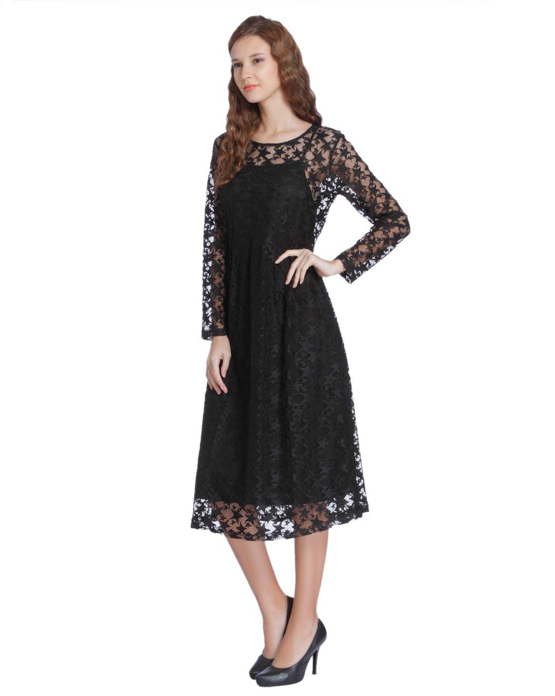 ONLY 15151860-Black 42 Black Star Mesh Midi Dress in Hyderabad at