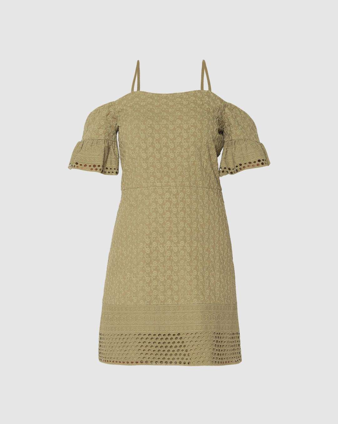 ONLY 207474501-Martini-Olive 34 Green Lace Off-Shoulder Mini Dress