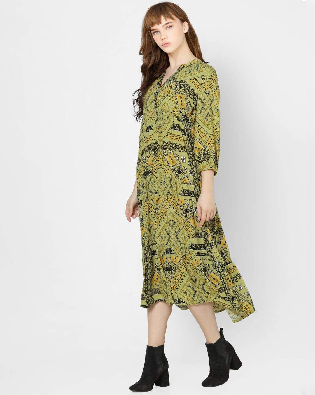 ONLY 240337301-Tarragon 42 Green All Over Print Midi Dress in Pune at   3,514 -  3,699 by Swami Textile - Justdial