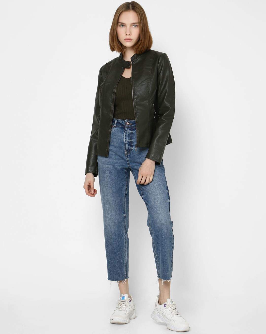 Leather Jacket New Jerkin 2021 ONLY 212165801-Rosin 34 Dark Green