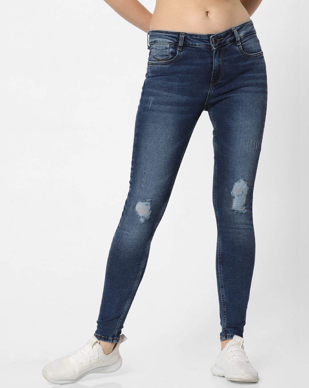 ONLY 210825501-Dark-Blue-Denim 27 Dark Blue Mid Rise Distressed
