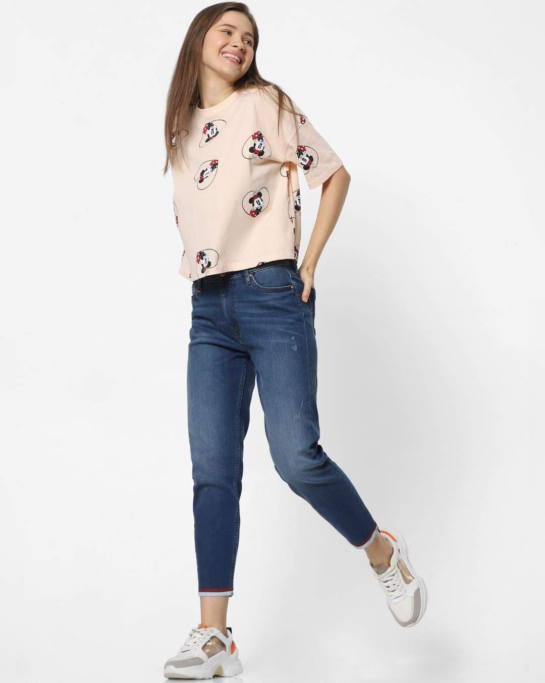 ONLY 210826201-Medium-Blue-Denim 25 Blue Mid Rise Contrast Hem