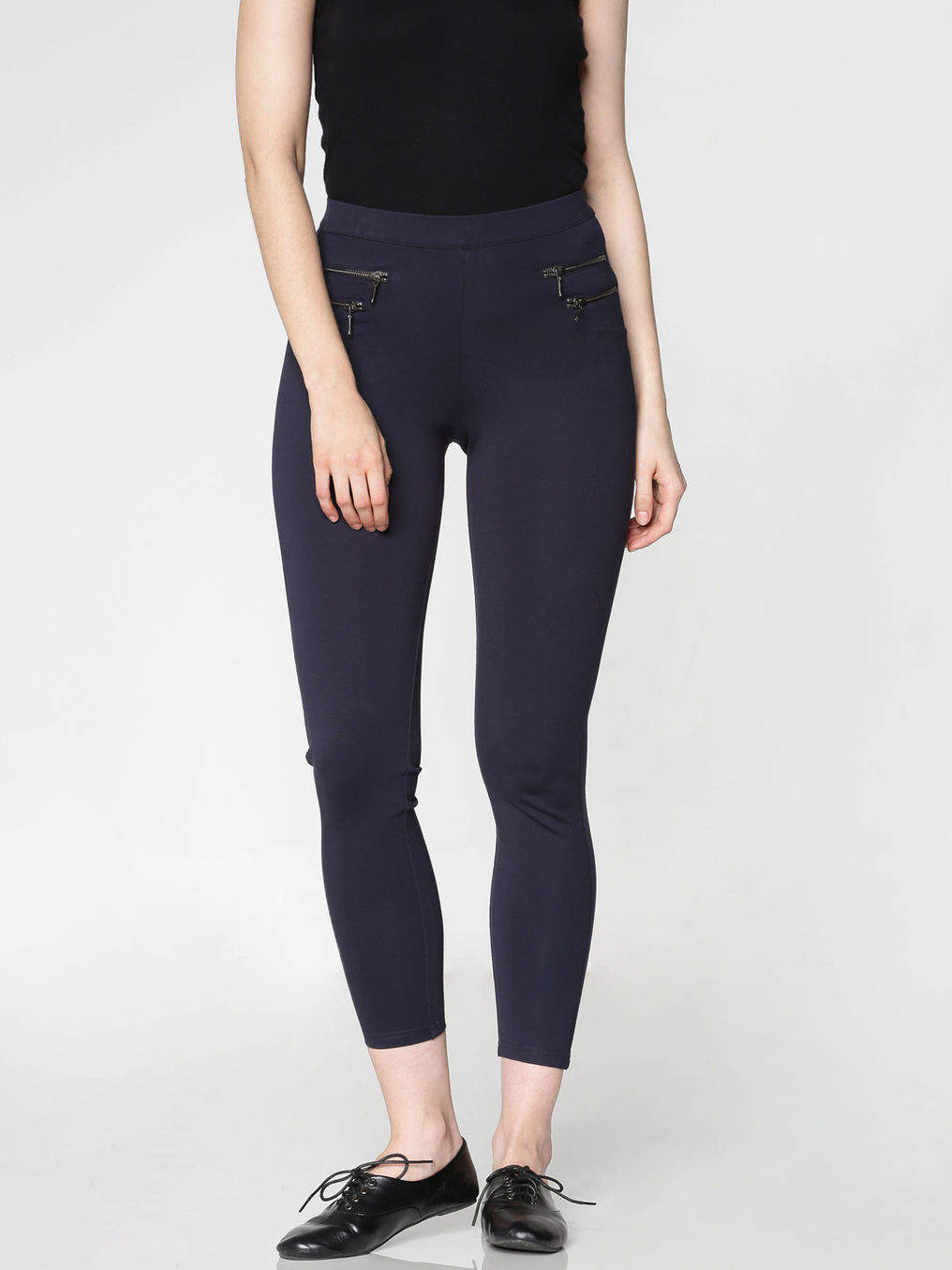 ONLY Navy Blue High Rise Zip Detail Ankle Length Skinny Fit Womens