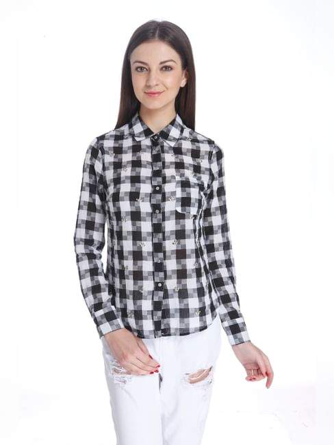 ONLY 15127492-Black 40 Checks/Embellished Casual Shirt in
