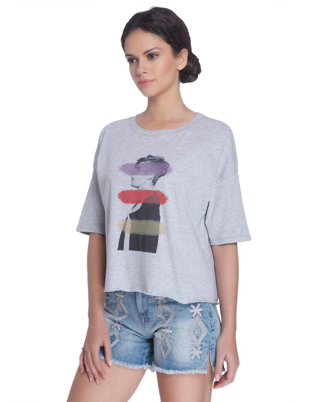 ONLY 196199601-Light-Grey-Melange Xl Justin Bieber Print Grey T