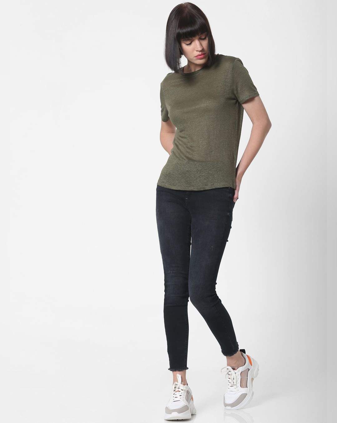 ONLY 208291201-Green L Green Linen T-Shirt in Ahmedabad at