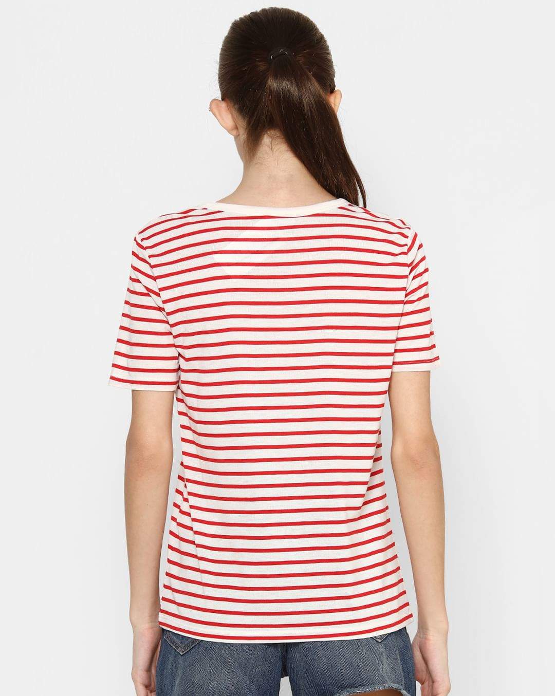 ONLY 234802401-Mars-Red L Red Striped Embroidery Text Print
