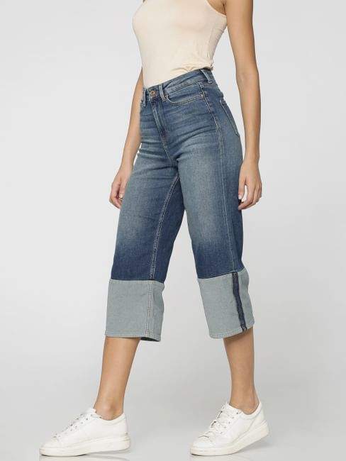 ONLY 15162429-Medium-Blue-Denim 25 Blue High Waist Cropped Denim