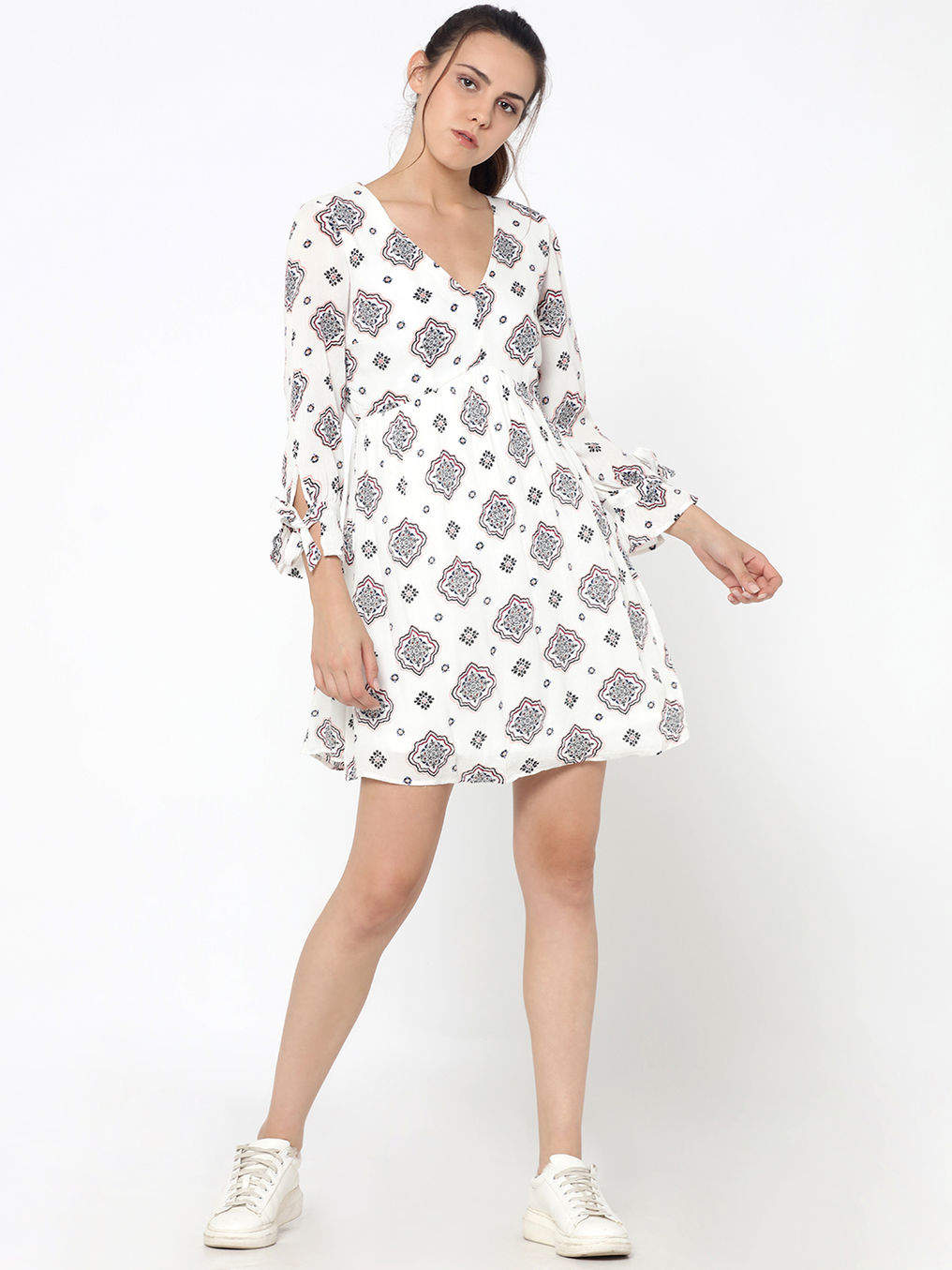 ONLY White Printed Fit Flare Dress (Size: 34, 15157664) in