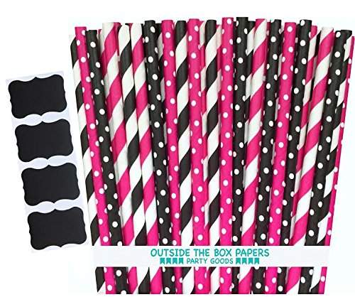 Buy Outside The Box Papers Diva Theme Stripe And Polka Dot Paper Straws 7 75 Inches 100 Pack Hot Pink Black White Features Price Reviews Online In India Justdial
