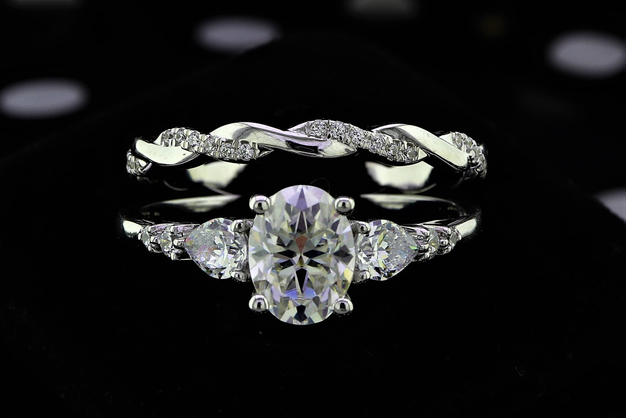 Oval Pear Moissanite Diamond Ring Set Bridal Ring Set for Women