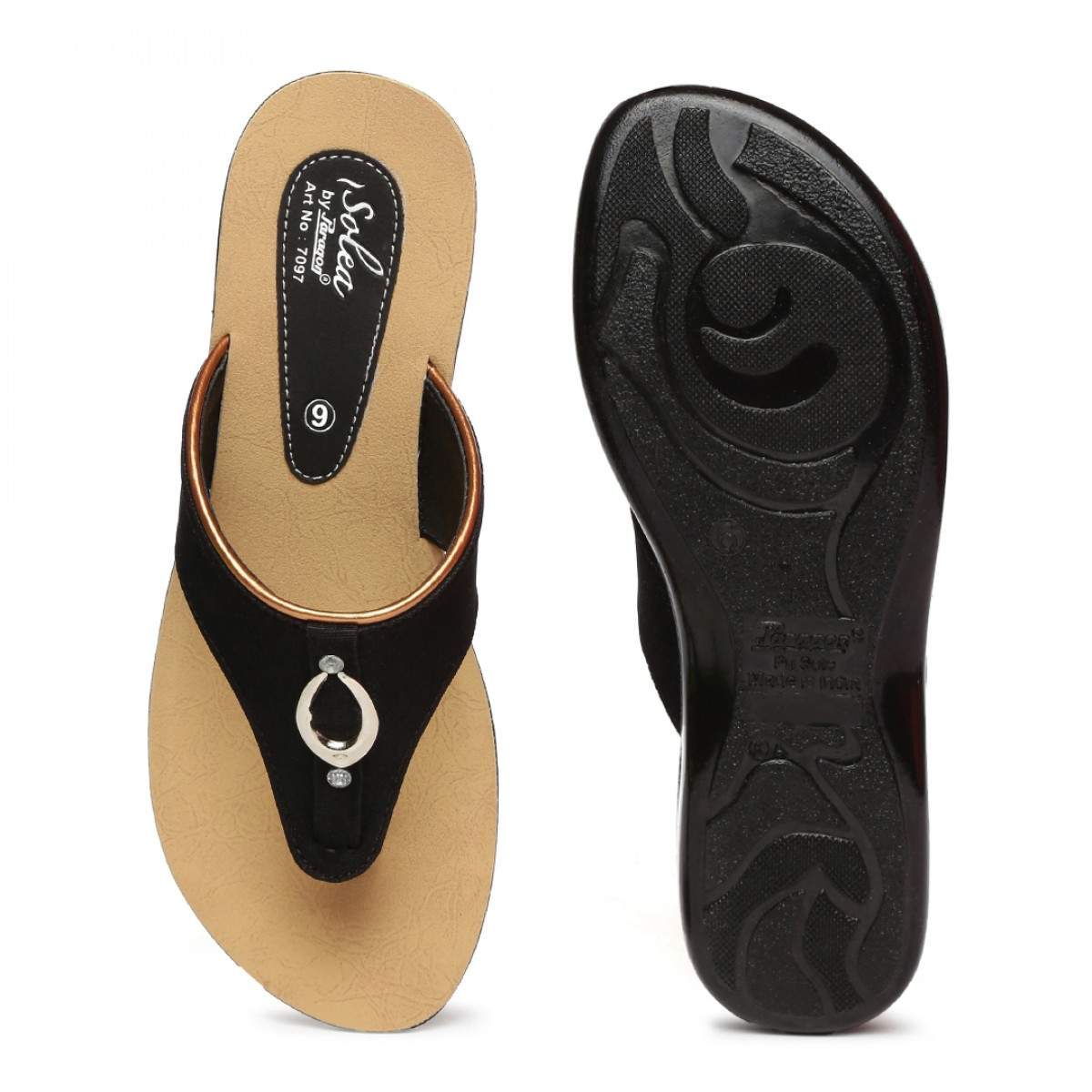 Paragon Womens Black Solea Flip-Flops Cm (8) (Pu7923L-Black