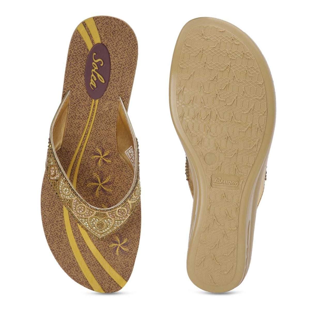 Paragon Womens Solea Golden Ethnic Sandal (Chappal) (Pu75201Lp