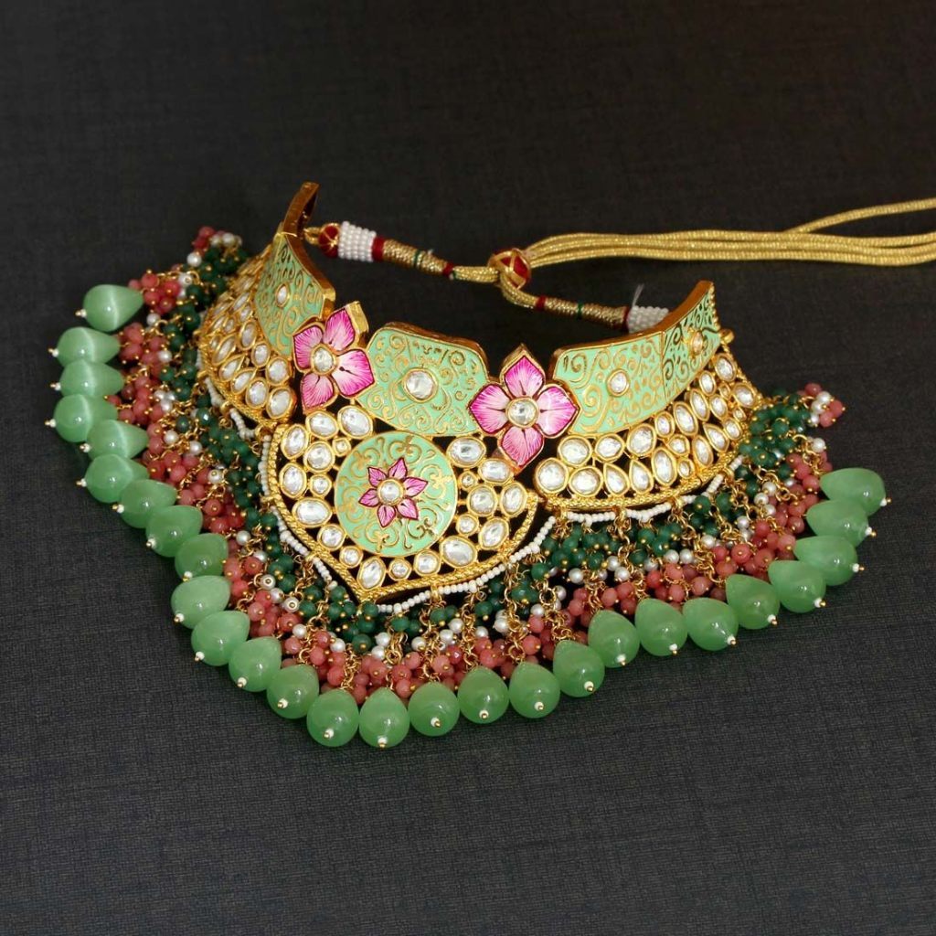 Parrot Green Color Kundan Meenakari 