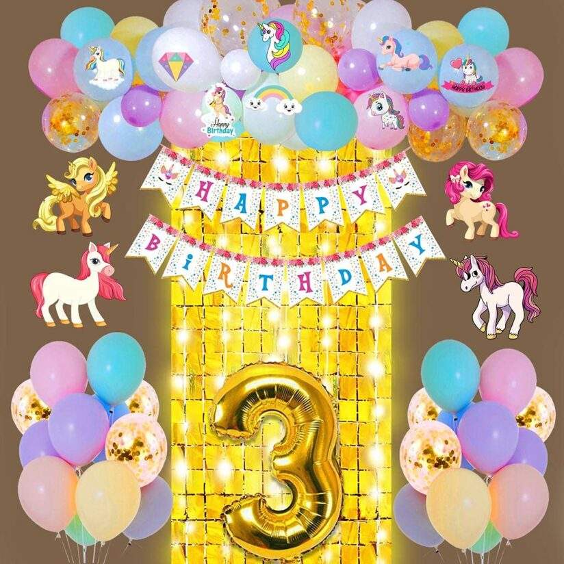 PARTY PROPZ Unicorn Theme 3Rd Birthday Decorations For Baby Girl