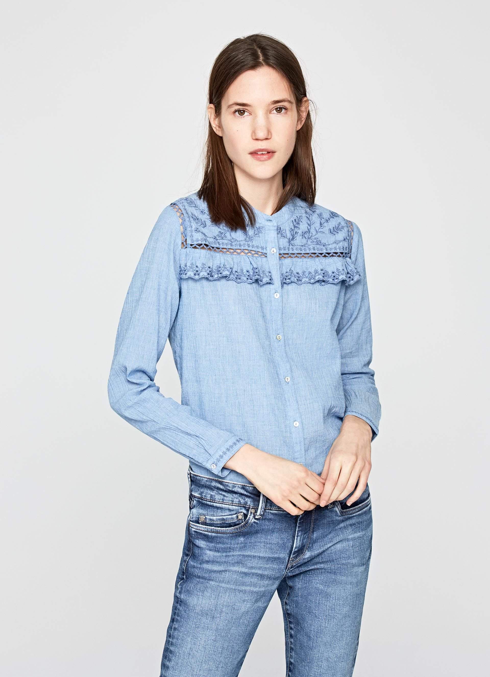 Pepe Jeans Holly Embroidered Shirt [PL303331] Blue XL in Hathras at best  price by Unique Gents Collection - Justdial