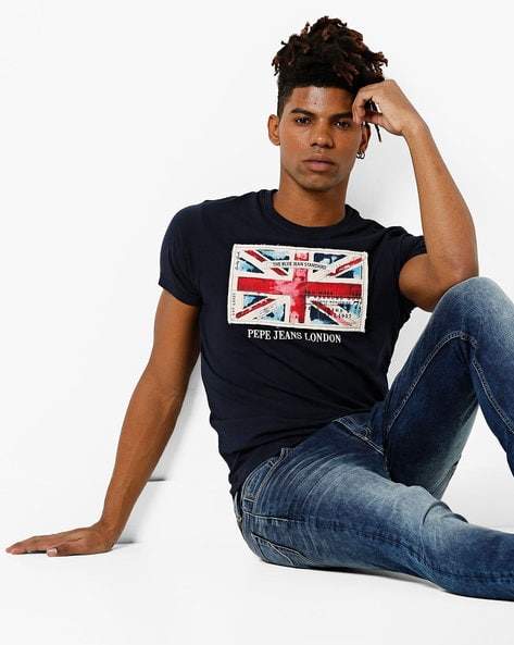 Pepe Jeans Slim Fit Crew-Neck Men's T-Shirts with Printed Applique