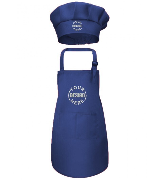 Personalized Plain Kitchen Apron With Chef Hat Set (Royal Blue