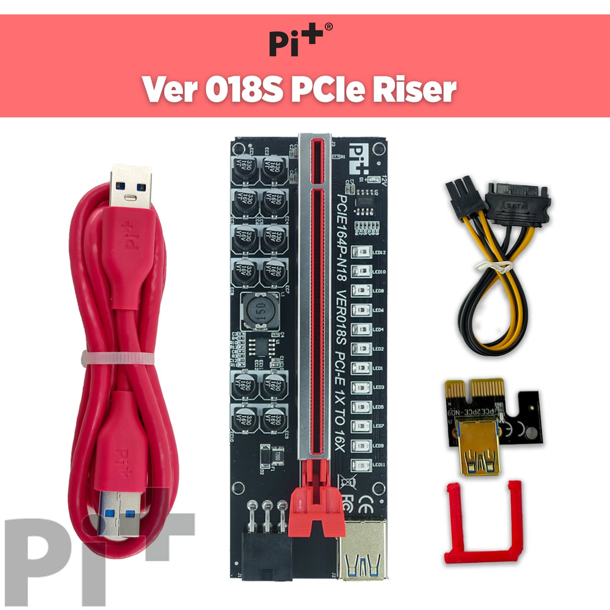 Riser Card Pci Gpu Pi+(PiPlus) VER018S Miner Card PCI-E 1X To 16X 6PIN