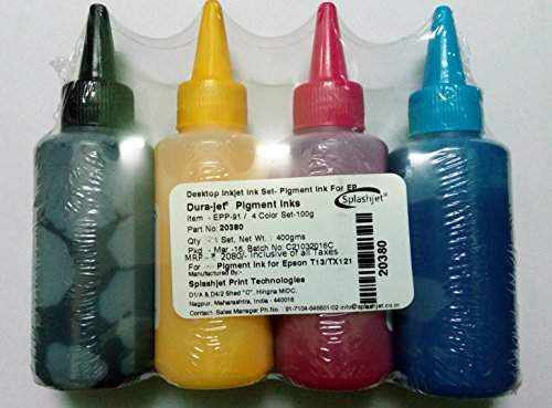 Buy Splashjet Brand Pigment Ink For Epson Printers T13 Tx121 L200 L210 L300 100ml X 4 Colour Features Price Reviews Online In India Justdial