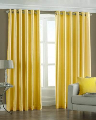 Buy Pindia Plain 4 Piece Eyelet Faux Silk Plyester Window Curtain Set 5ft Yellow Features Price Reviews Online In India Justdial