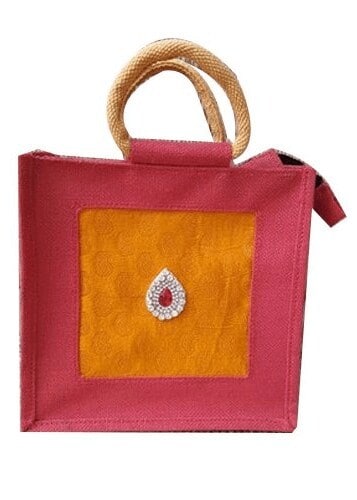 Gift Bag Jute Bags In Ahmedabad Pink Designer Rope Handle Jute