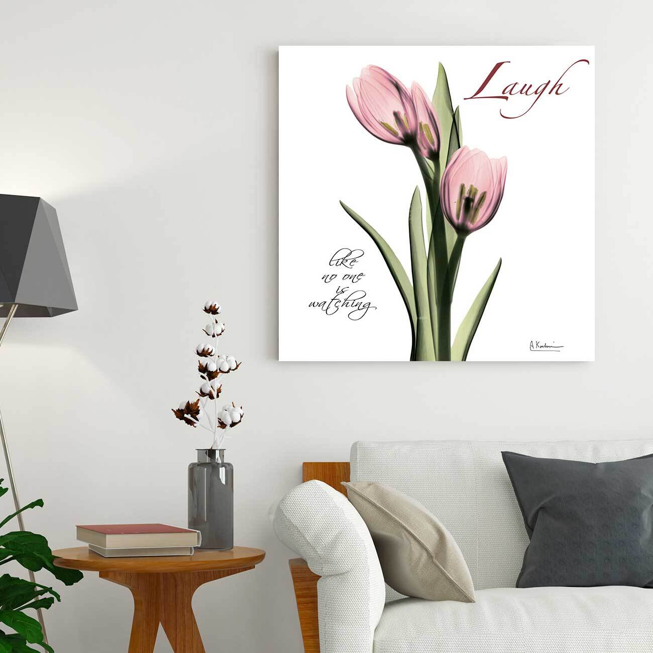 Pink tulips laugh Poster Print Flower Canvas art Print, Modern X