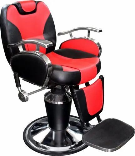 Pithadiya Leather Black and Red Modern Salon Chair with Footrest