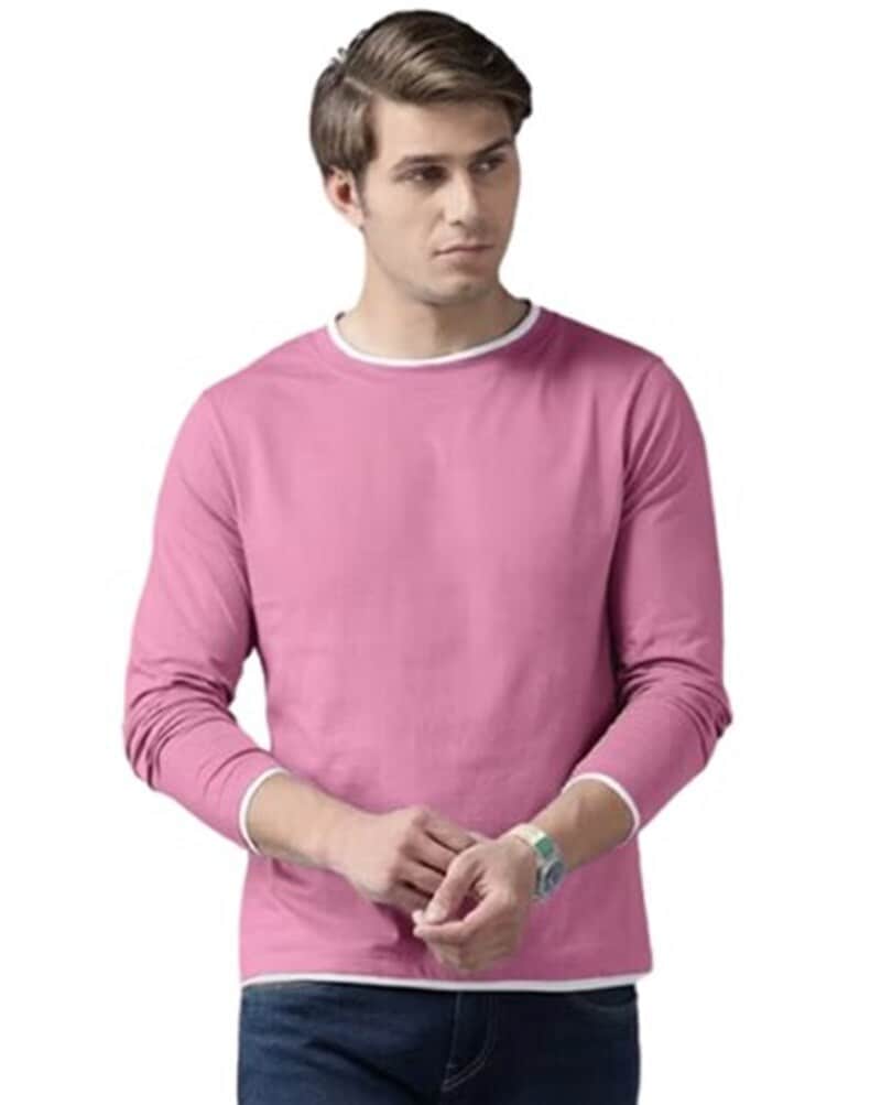 Plain Cotton Full Sleeve T Shirt For Mens Pink in Mau at