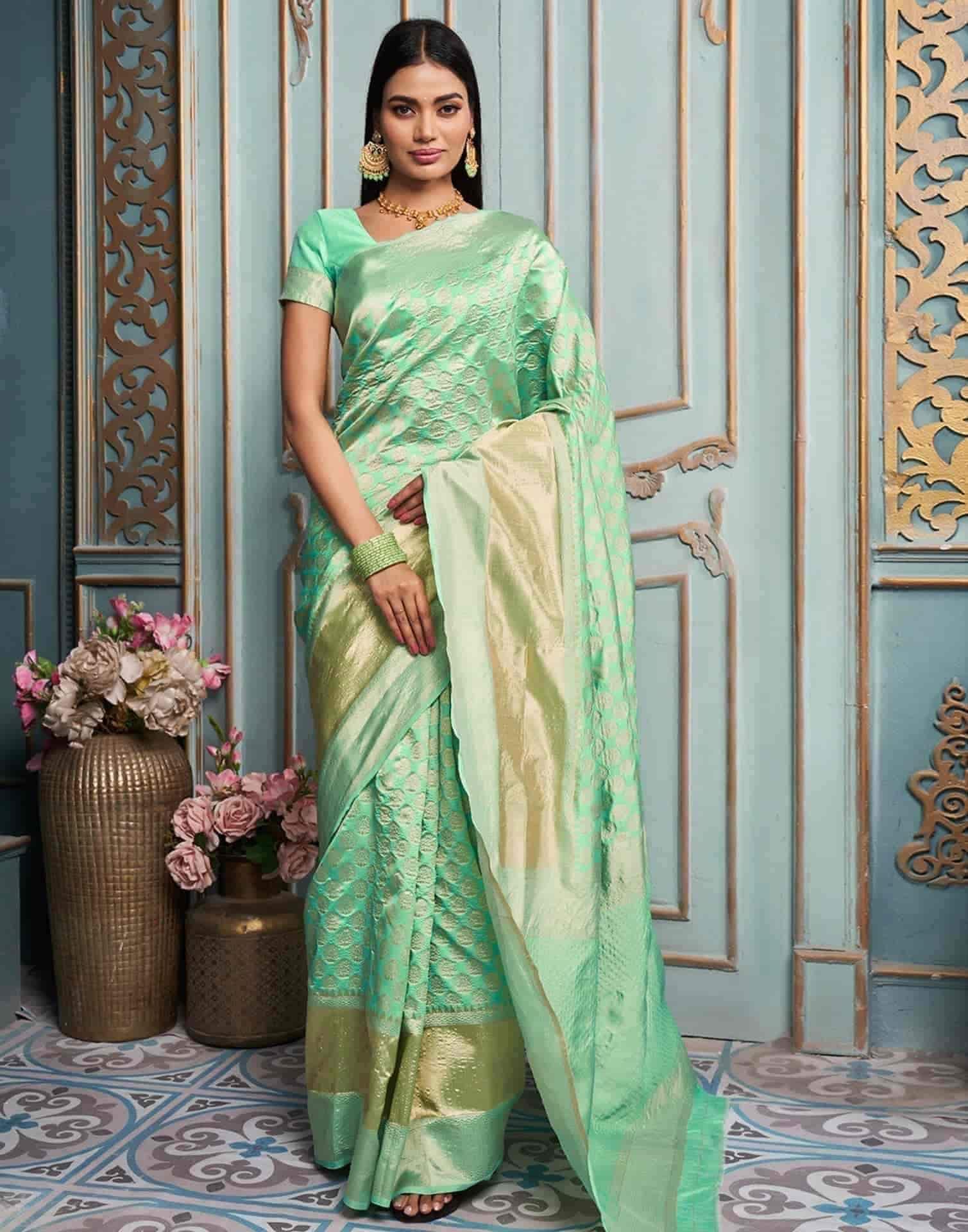 Printed Banarasi Silk Saree (Green) in Varanasi at ₹ 750