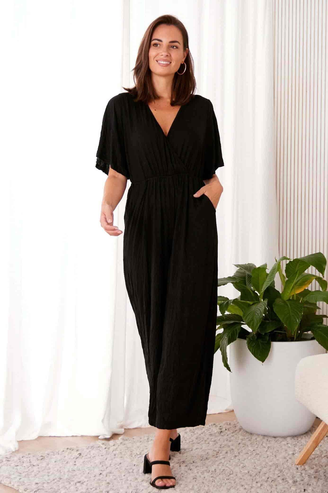 Plain Cotton Jumpsuit Dress for Women (Black) in Kolkata at ₹ 800