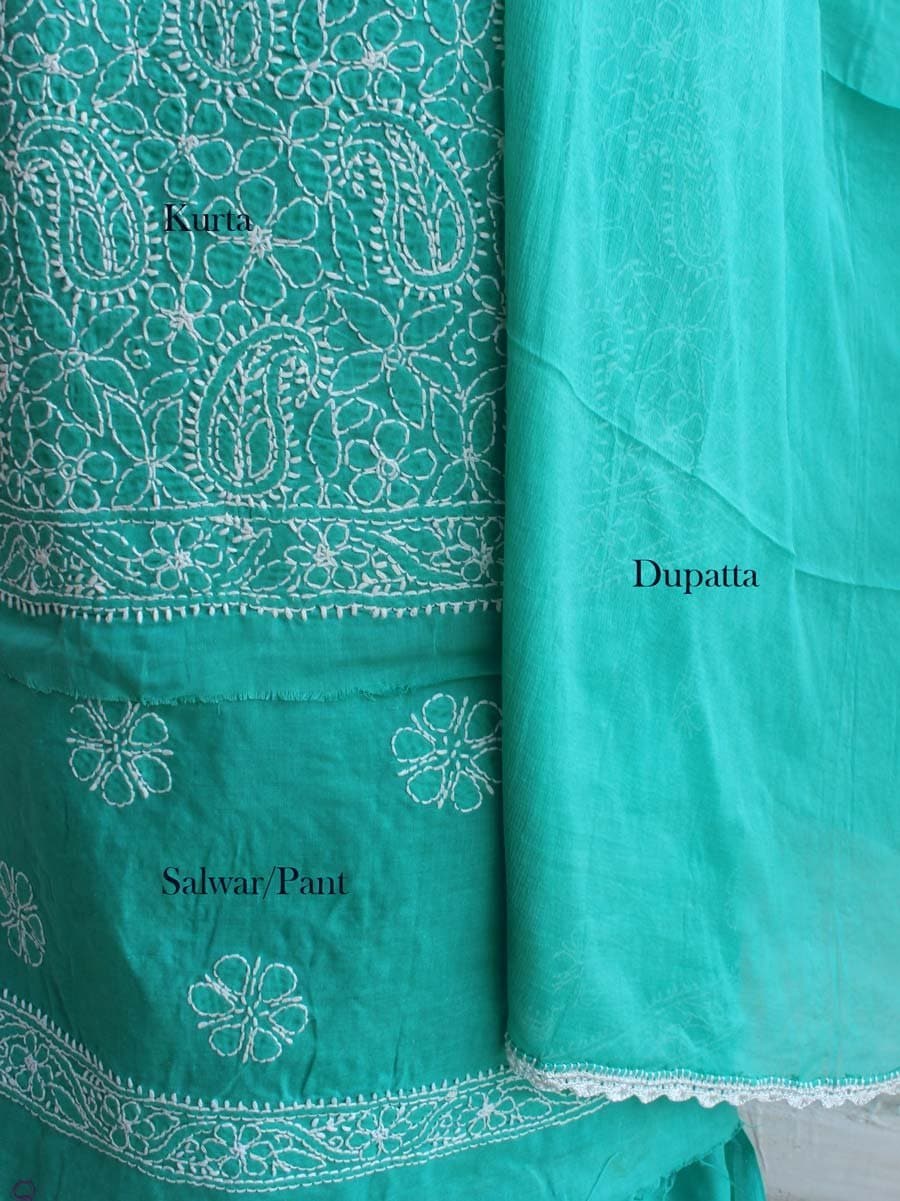 white christmas dresses Women's Lakhnavi Handcrafted Cotton Chikankari Suit Material main image 1