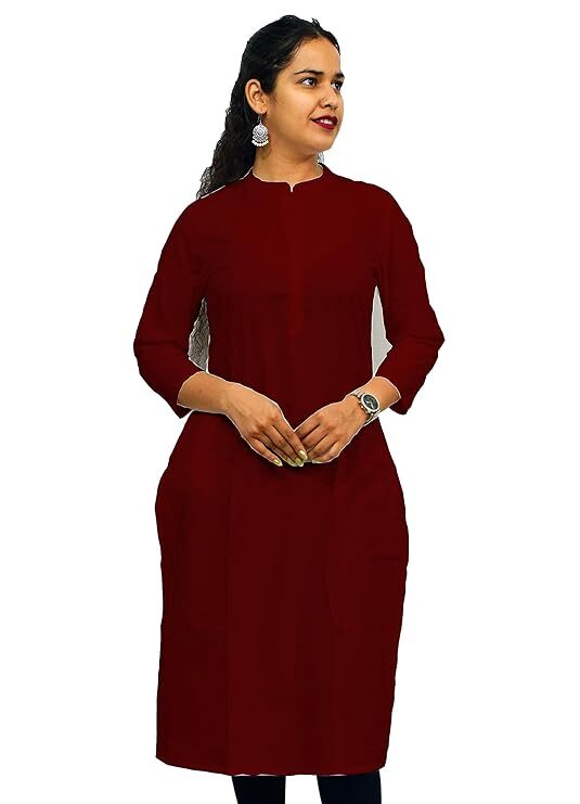 Plain Cotton Straight Kurta For Women (2XL, Maroon) in Surat at  300 -   1,000 / Pc by Riyan Fashion - Justdial