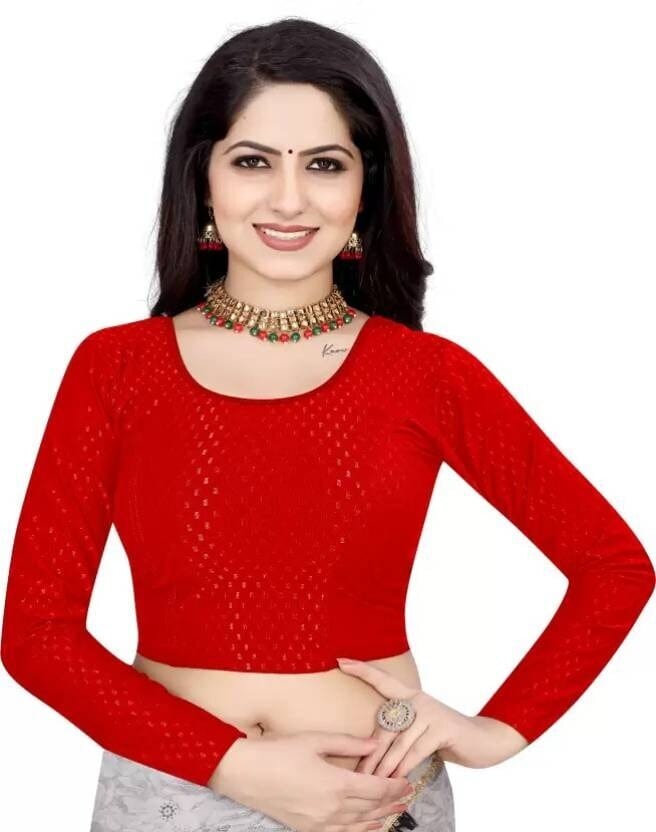 Plain Round Neck Readymade Saree Blouse For Women (Red) in Surat