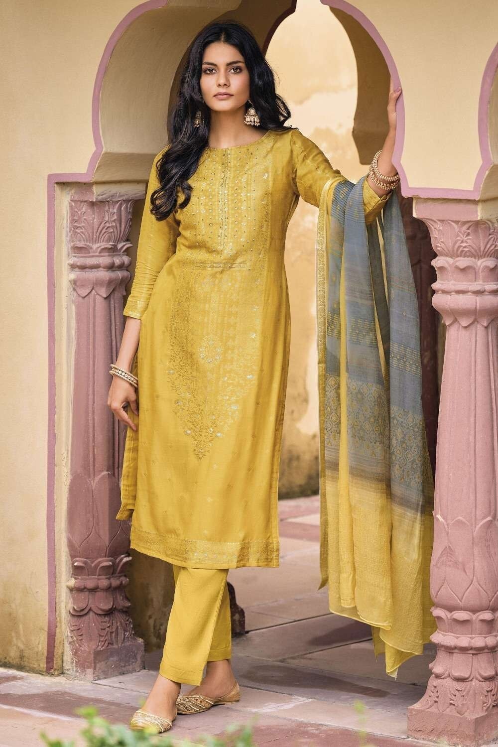 Plain Silk Salwar Kameez With Dupatta (Yellow) in Jaipur at ₹ 840