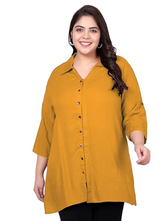 Plain Three Fourth Sleeve Rayon Casual Shirt For Girl (Mustard) in