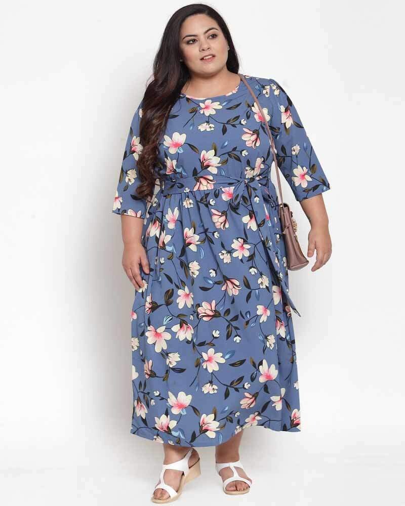 plusS Blue Printed Maxi Dress (LDR6279/Baja Blue Prt, Size 4) in