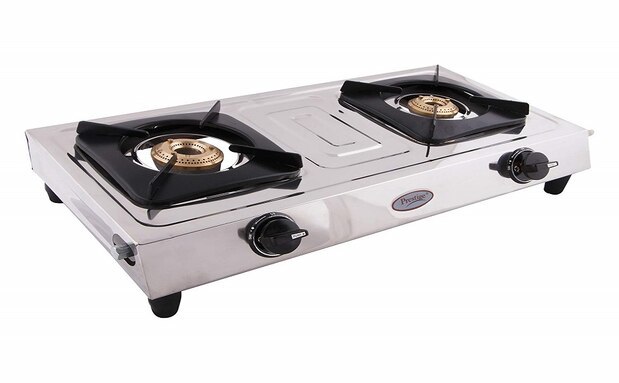 Polished Stainless Steel Two Burner Gas Stove Silver 12x30 Inch in