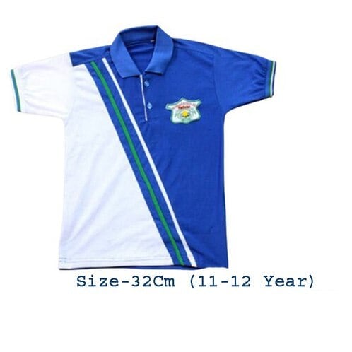 Polo Neck Cotton School Uniform T Shirt (Blue And White, 32 Cm) in