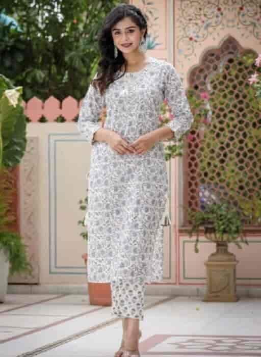Polyester Printed Kurti For Women (White And Grey) in Delhi at