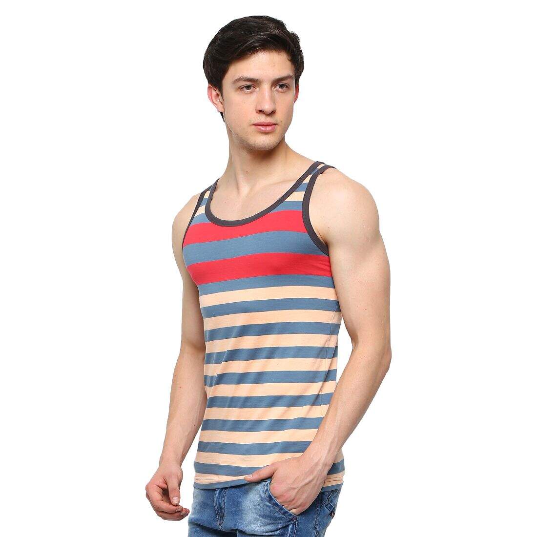 Prairie Sunset Blue Mirage Men's Vibrant Striped Singlet Vest in