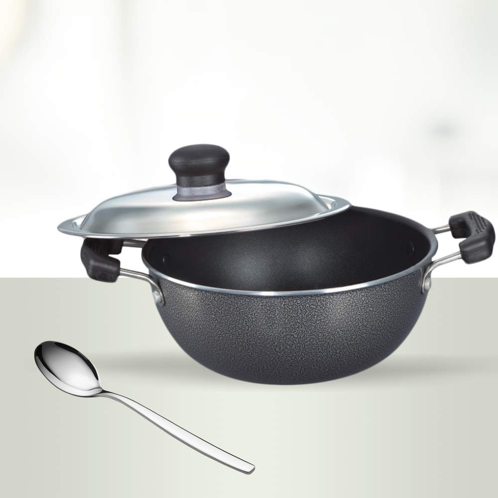 Prestige Omega Select Plus Round Base Kadai 250 mm with SS Lid in
