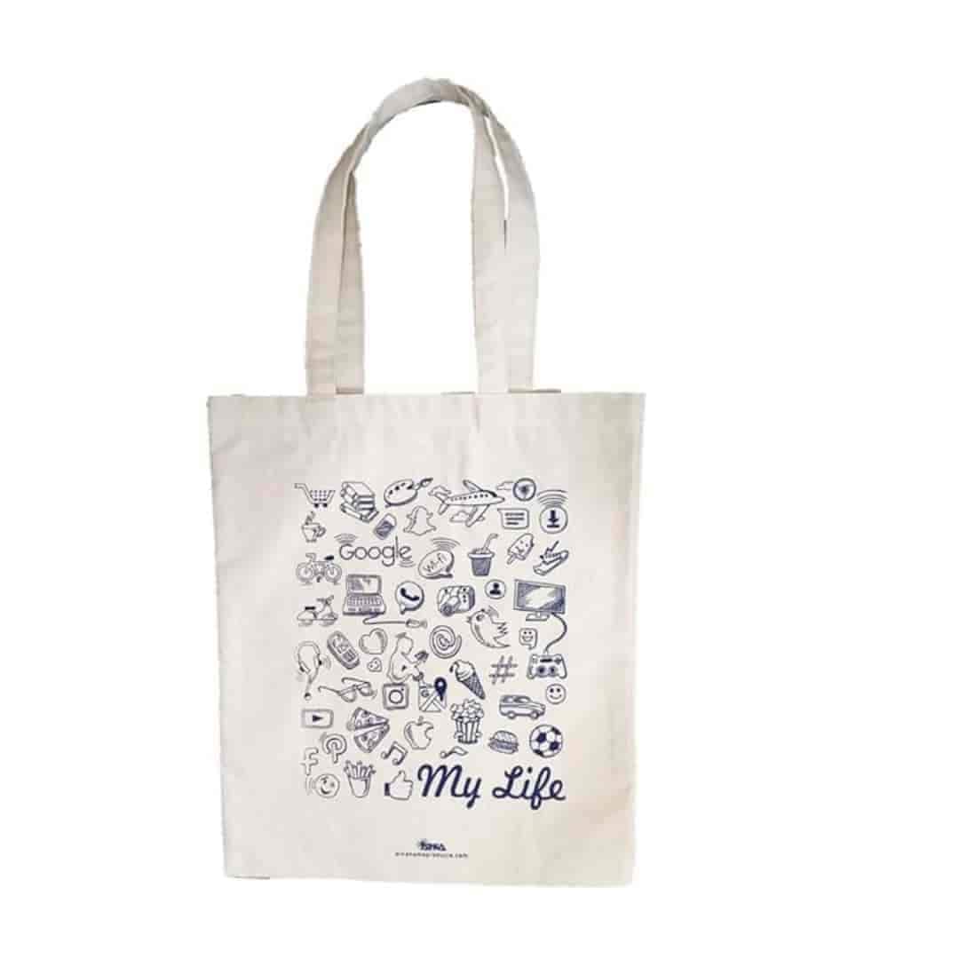 Printed Canvas Tote Bag For Shopping (Beige) in Bangalore at