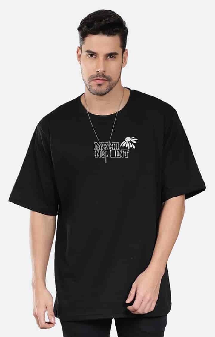 Printed Casual Wear Cotton Mens Oversize T Shirt Black in Pune